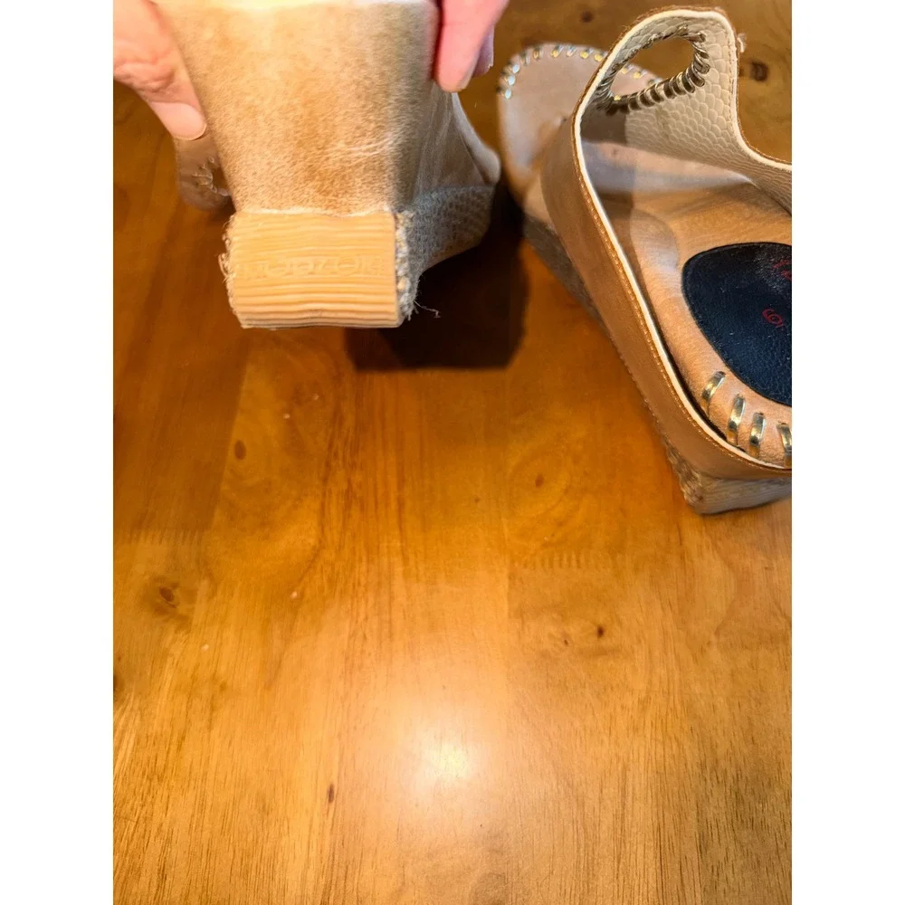 Modzori Tan Leather Whipstitch Wedge Thong Sandals Size 6 Bohemian Platform